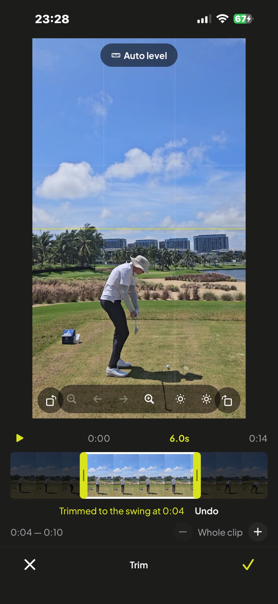 Swing editor with auto level and video trimming tools