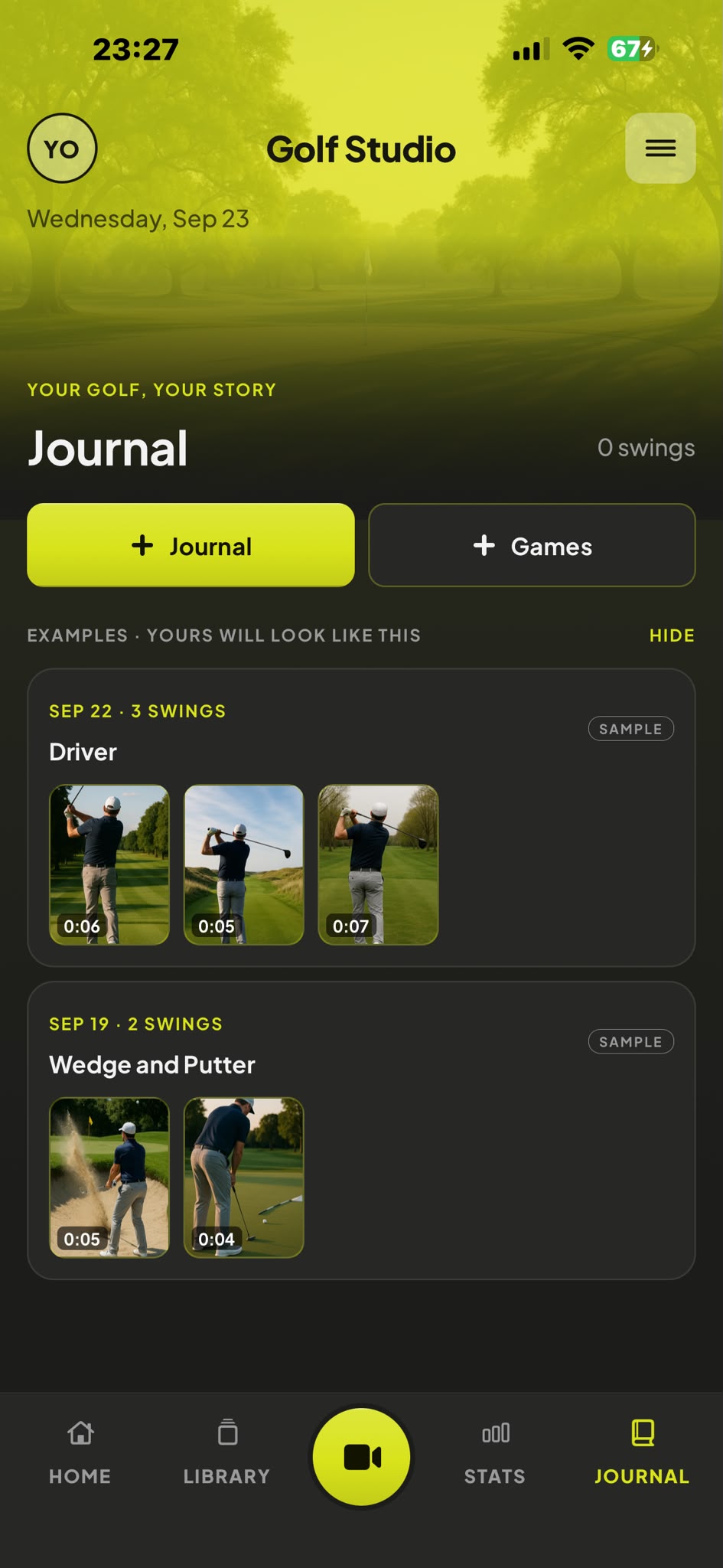 Golf journal organising swing clips by date and club
